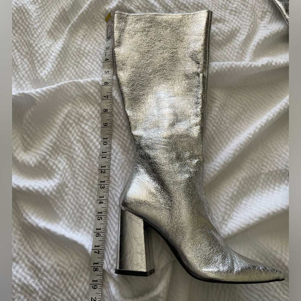 Steve Madden Silver Zelda Pointed Toe Block Heel Under the Knee Boots - Picture 10 of 16